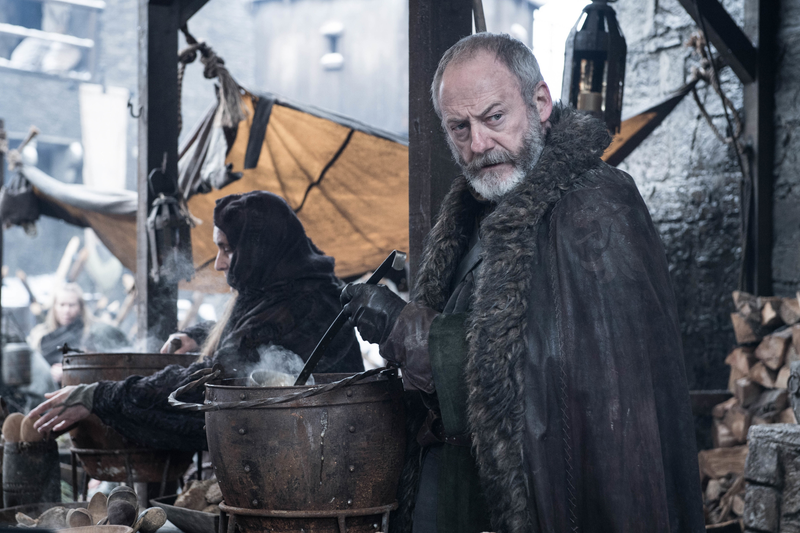 Davos (Liam Cunningham) takes time out of his incredibly busy day to, uh, serve soup.